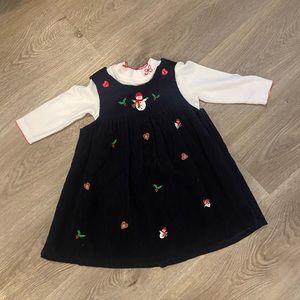Rare Editions 18/24 month EUC Christmas Theme Cord Dress White Turtleneck set